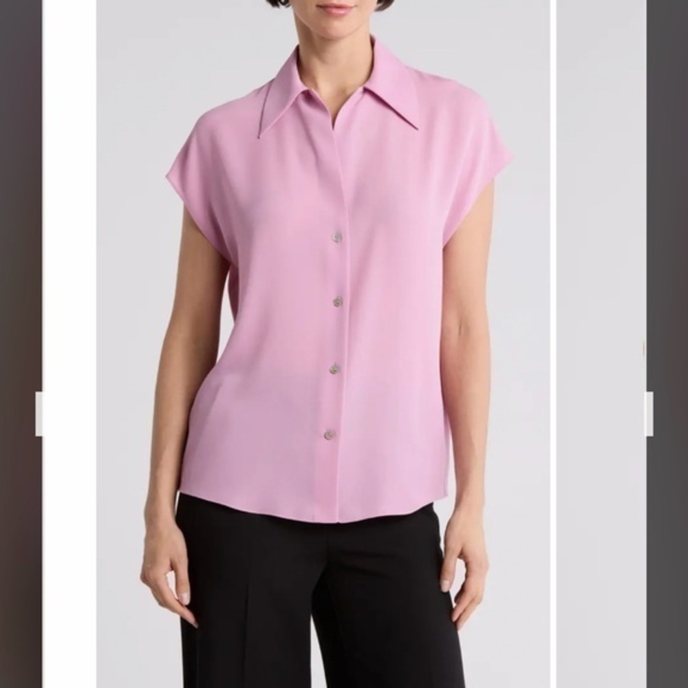 Vince Cap Sleeve Button Front Top in Pale Vervain Size L